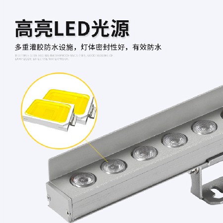 LED线性洗墙灯圆孔带挡板户外防水亮化灯七彩线条轮廓灯建筑照明